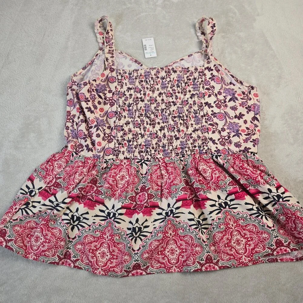 Maurices Sleeveless Blouse Womens Large Pink Purple Boho Top Summer Peplum - Picture 9 of 13